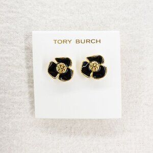 Tory Burch Fleur Flower Stud Earrings Black OS